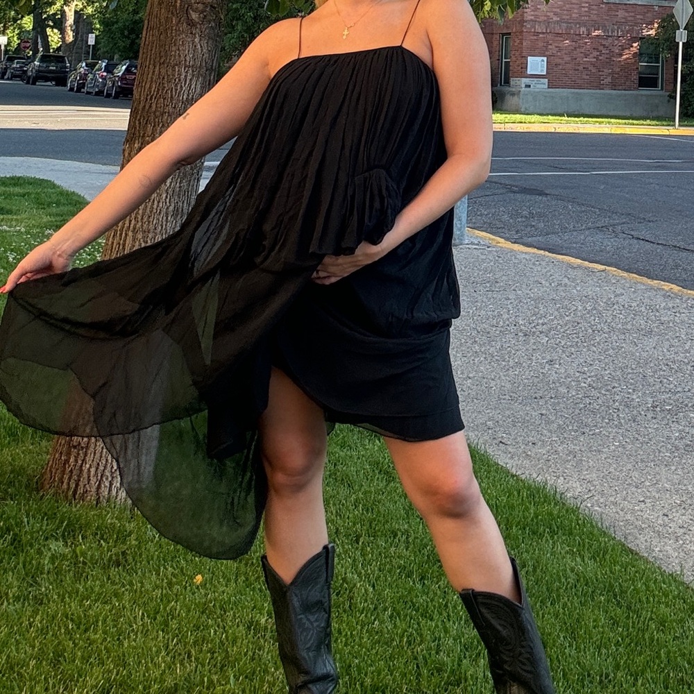 Morgane Le Fay Black Ruffled 100% Silk Dress